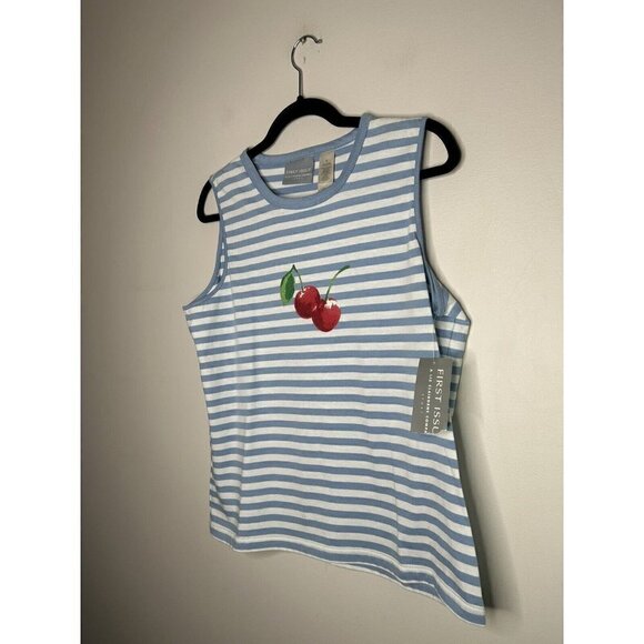 First Issue Liz Claiborne Blue White Striped Cherry Tank y2K Size Medium… - Picture 4 of 11